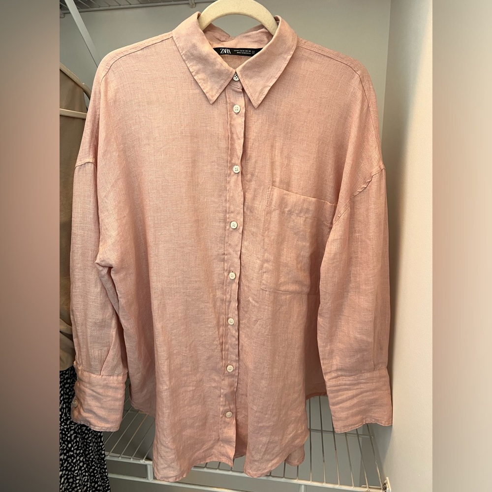 100% Linen Zara Button-Up Shirt